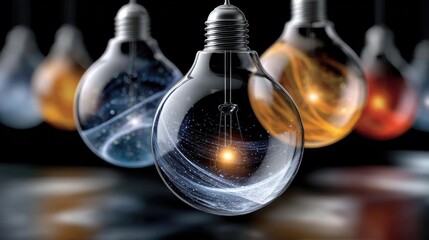 A series of light bulbs with a glowing star in the middle