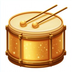 Golden drum icon for web and mobile applications, can be used as a button for music app, white background