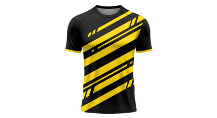 Dynamic black and yellow sports jersey design with modern geometric stripes, perfect for team uniforms and athletic wear