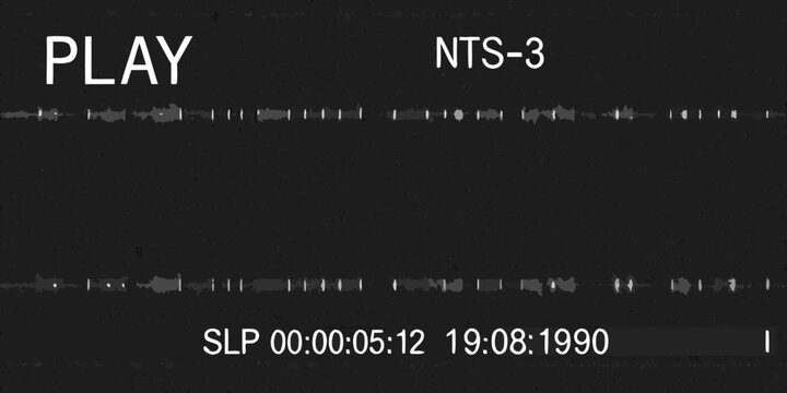 Vintage vhs tape display with play button and timecode information