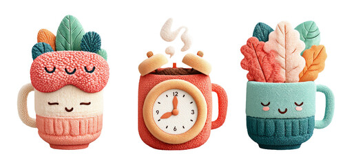Cute 3D Morning Theme Plush Objects with Soft Textures and Cheerful Designs