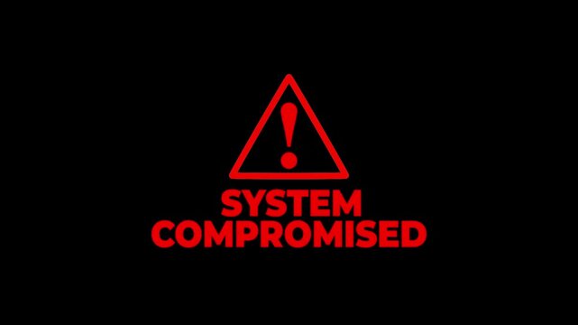 A warning alert indicating a compromised computer system with a red caution message on a dark background.