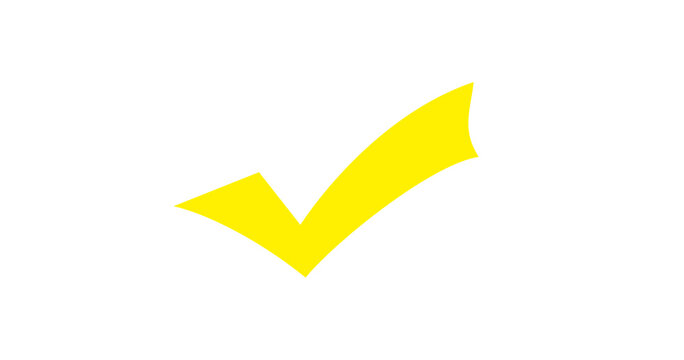 Solid Bright Yellow Check Mark Icon for Success and Approval Isolated on White Background