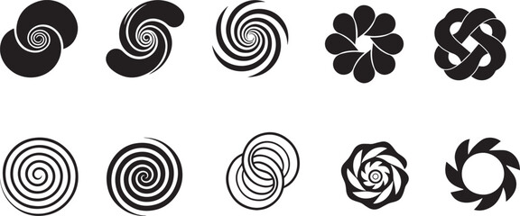 Black and white abstract vector icons, flower and symbols with circular and floral patterns © Bristy
