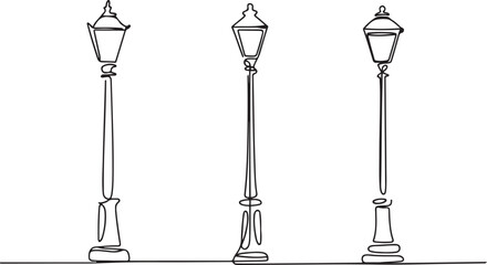 continuous one line drawing set of vintage street lampposts.one line  vector illustration  with out background © Hossen