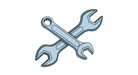 Two crossed steel wrenches or spanners used as a symbol for repair, construction, maintenance, and technical work.