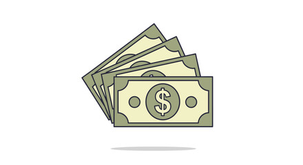 Fan of four US dollar bills with the dollar symbol clearly visible on a white background with a vertical line on the side.