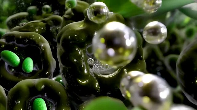 Microscopic Journey Inside a Green Leaf Showing Mesophyll Cells Chloroplast Activity Light Absorption and Oxygen Release During Photosynthesis