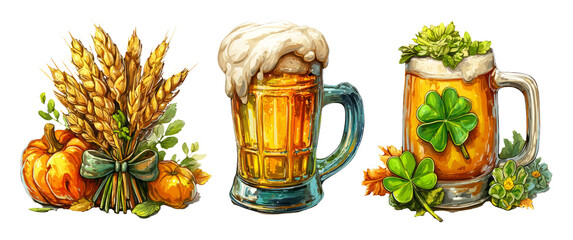 Festive Autumn Celebration with Beer and Harvest Elements for Holiday Themes
