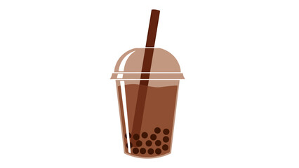 Brown Drink with Tapioca Pearls and Straw in Clear Cup