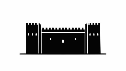 Black Silhouette of a Medieval Castle Fortress with Battlements. © Ewing
