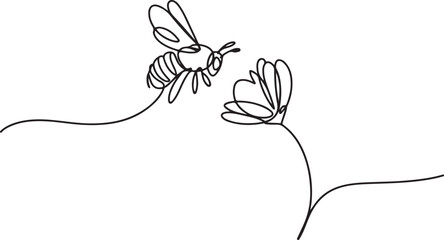 Continuous one line drawing of flaying bee and flower.one line  vector illustration  with out background © Hossen