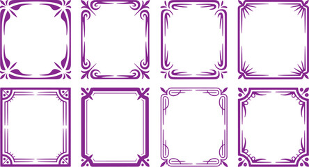 Eight Purple Ornate Square Frames with Floral