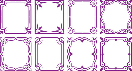 Eight decorative purple square frames with intricate floral and geometric patterns