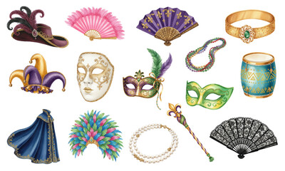 Venetian carnival and Mardi Gras watercolor costume elements © Ірина Агібалова