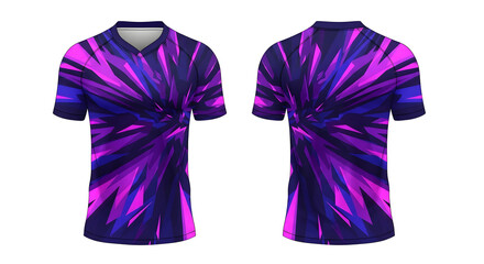 Vibrant athletic jersey design with dynamic abstract purple and blue pattern for sports apparel