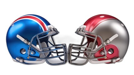 Fototapeta premium two american football helmets clash concept isolated on white background