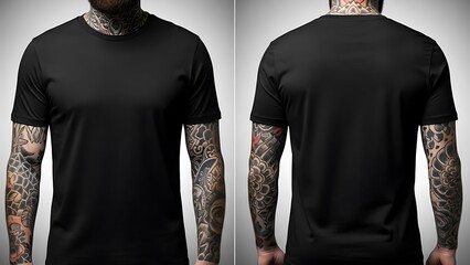 Man wearing a black t-shirt with full sleeve tattoos