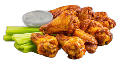chicken wings with celery game day appetizer on transparent background