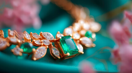 Buy emerald and gold necklace online vintage style jewelry with green