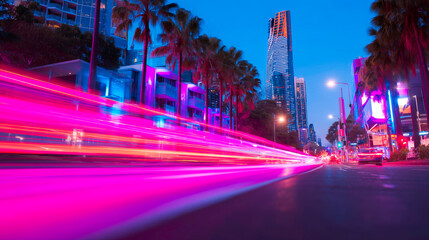 Capturing the exhilarating flow of urban life at night vibrant light