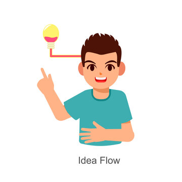 The brain lights up with a lightbulb and flows out through a hose pipe. Creativity