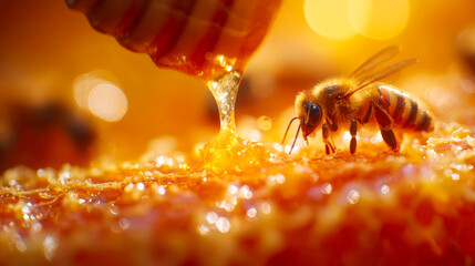 Clean studio shot of a beekeeper inspecting a honeycomb close busy