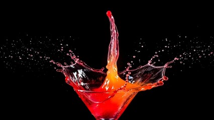 Dynamic Cocktail Splash: Vivid liquid erupts from a cocktail glass, showcasing a stunning interplay of color, movement, and the artistry of mixology.