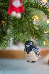 Spruce branches decorated with New Year and Christmas decorations