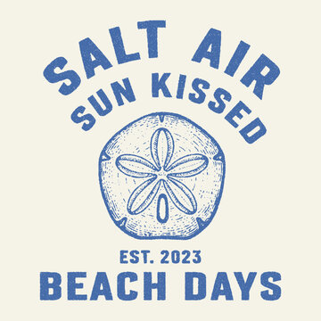 Salt air. sun kissed. Beach days. Sketch of sea life elements. vintage seashell print art. Seashell vintage artwork. Summer vibes artwork. Salty days artwork for t shirt print, poster, sticker and oth