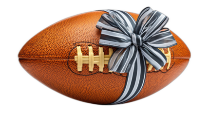 transparent american football gift wrapped in ribbon concept