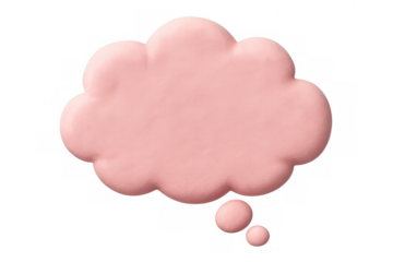 Pink thought bubble cloud made from clay material. Dreaming, chatting, messaging, speech icon, and imagination concept