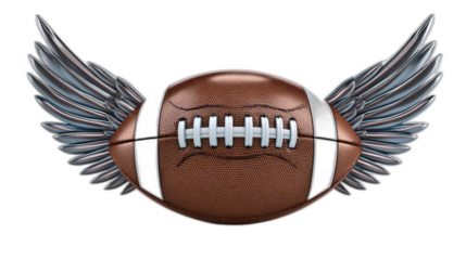 american football with angel wings concept on white background