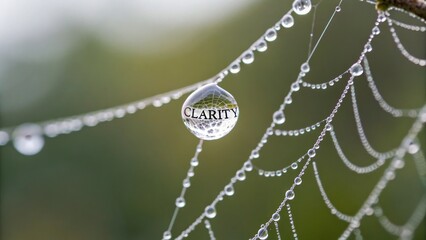 Fototapeta premium Droplet with Clarity Text on a Spider Web in Nature