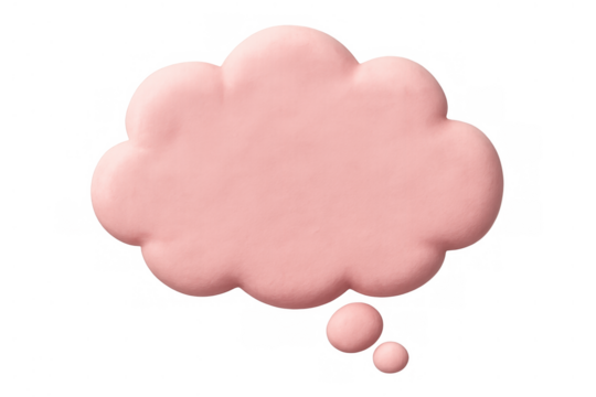 Pink thought bubble cloud made from clay material. Dreaming, chatting, messaging, speech icon, and imagination concept - Powered by Adobe