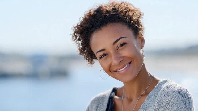 Radiant Smile: A portrait of a woman whose infectious smile captures genuine joy and confidence, radiating warmth against a soft background.