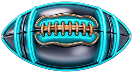 neon blue football in cyberpunk style with transparent background