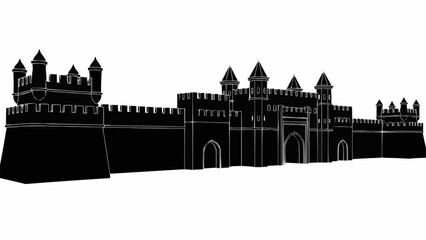 Ancient Fortress Castle Architecture Silhouette. © fusa