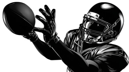 american football player silhouette catching ball on transparent background