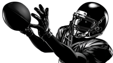 american football player silhouette catching ball on transparent background