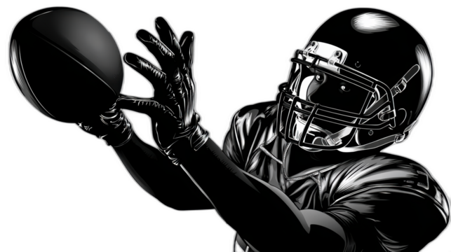 american football player silhouette catching ball on transparent background - Powered by Adobe