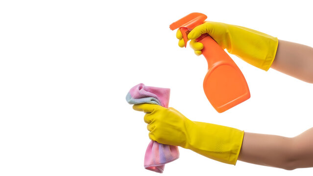 Gloved hands cleaning with cloths on a black background