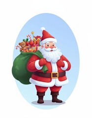Jolly Santa Claus Carrying Christmas Gifts Sack