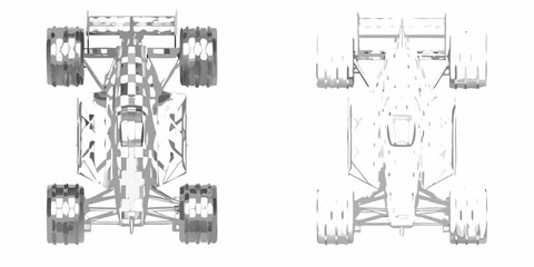 Fototapeta premium Detailed blueprint view of a formula one race car from above