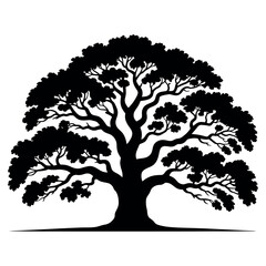 Fototapeta premium Silhouette Tree With Branches And Leaves Nature Symbolism Tree Silhouette With Dense Foliage Providing Shade And Shelter Symbol Of Life Growth