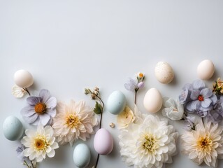 Row of pastel Easter eggs with flowers
