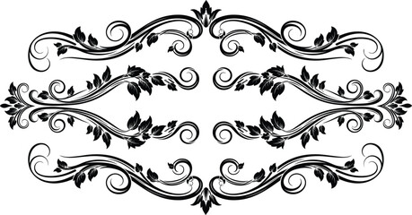 Ornate floral vine pattern, decorative swirls, black design, symmetrical layout, vintage style, vector art, editable graphic, elegant border, classicOsymmetrical egant border, classic © Hey world