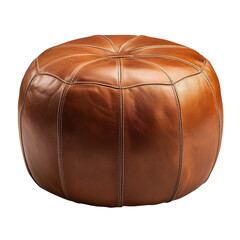 Stylish Brown Leather Pouf Used as a Decorative Seating Option in a Modern Living Room