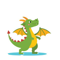 Obraz premium Smiling green cartoon dragon standing.