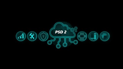 Global digital business PSD 2 network animation. Business, Technology, Internet and network concept. Cloud computing for data storage, Cloud icon with data icon on world background - Powered by Adobe